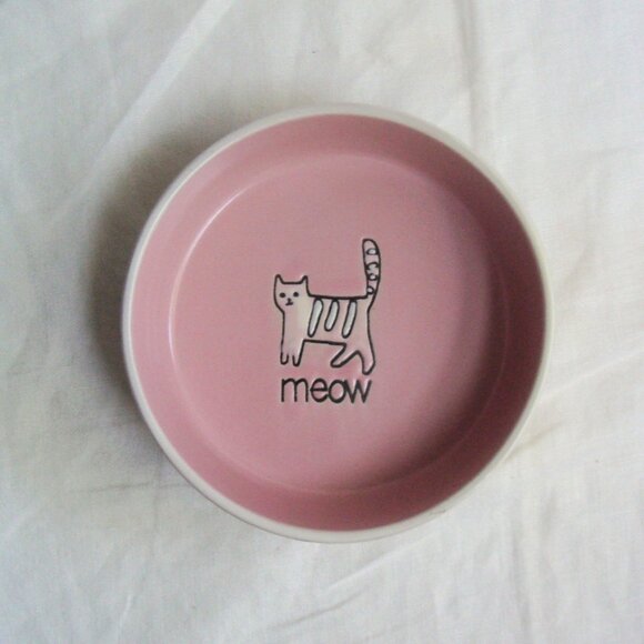 Pink Ceramic Meow Cat Feeding Bowl Dish - Picture 1 of 10